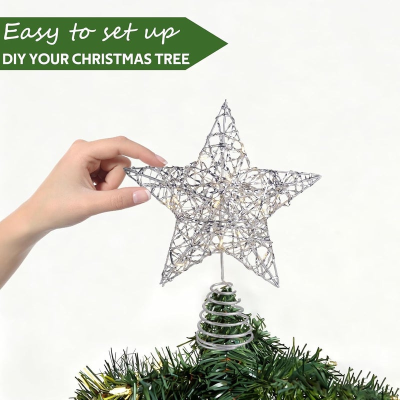 AUMAYCO Christmas Silver Star Tree Toppers Metal Lighted with 20 LED Lights, Remote Control Star Tree Topper for Christmas Tree Decorations and Xmas Holiday Seasonal Décor, 11.8 x 9.5 Inch - Image 4